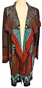 BIYA Johnny Was JW Embroidered Long Duster Jacket Coatigan Pockets Women Size M - Picture 1 of 10