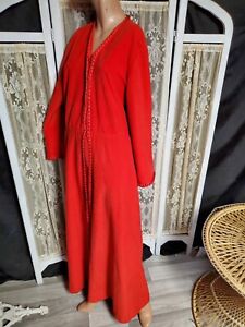 M JC PENNEY vtg 60s 70s DACRON velour red Robe USA braided tassel rope zip boho