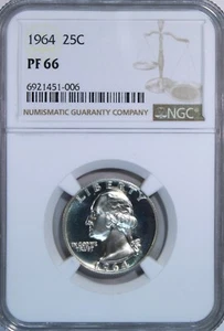 1964 NGC PF66 90% SILVER PROOF WASHINGTON QUARTER GREAT EYE APPEAL 25c WHITE LB - Picture 1 of 4