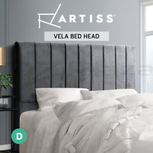 Artiss Bed Frame Double Size Bed Head Headboard Bedhead Base Velvet Grey VELA
