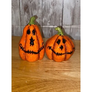 Stitched Pumpkin Salt and Pepper Set Shakers Blue Sky Clayworks Halloween - Picture 1 of 5