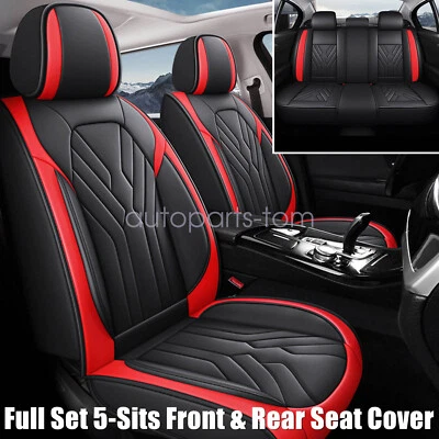 For Toyota Full Set 5-Sits Front & Rear Seat Cover Faux Leather Protector Pad - Image 1 of 4