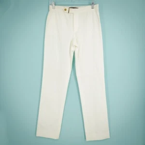 Ralph Lauren Black Label Size 6 Ivory White Button Zip Straight Leg Cotton Pants - Picture 1 of 7