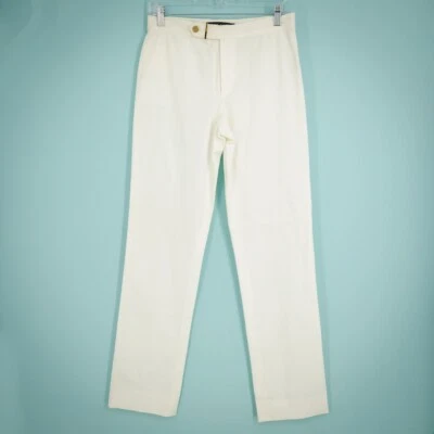 Ralph Lauren Black Label Size 6 Ivory White Button Zip Straight Leg Cotton Pants - Image 1 of 4