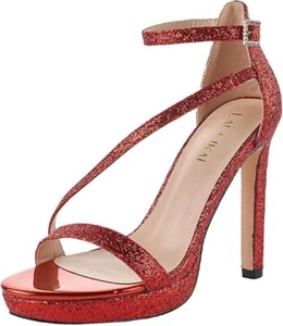 New Strappy Glitter Platform Ankle Strap High Heel Sandals, Red, 11521, Size 8.5 - Picture 1 of 12