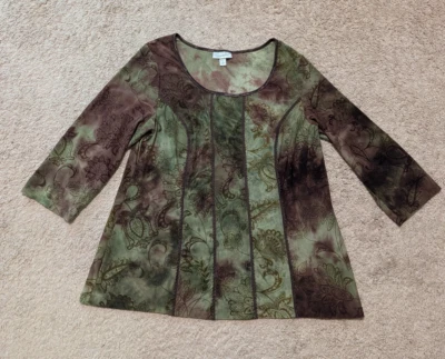 Top Dressbarn Talla 1X Burnout Terciopelo Verde Floral Campesino Hada Oscura Renacimiento Foto 1 de 4