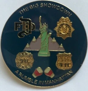 911 LAPEL PINBACK HERO Liberty Police Fire Departments - Picture 1 of 2