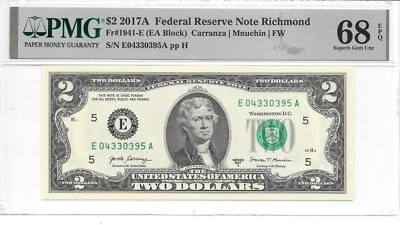 2017A RICHMOND $2 FRN (EA BLOCK) PMG 68 EPQ SUPERB GEM UNCIRCULATED - Image 1 of 4