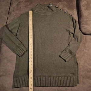 Anthropologie Sweater Button Shoulder Olive Green Mock Neck SMALL - Picture 1 of 12