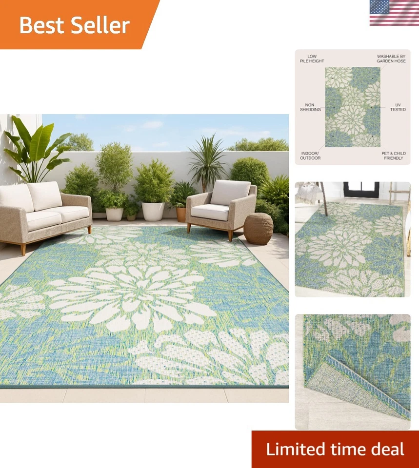 SMB110D-5 Zinnia Modern Floral Textured Weave Indoor Outdoor Area-Rug Bohemi...