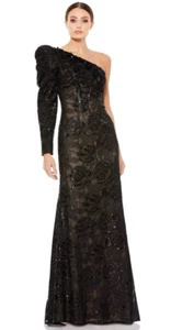 Nuevo Vestido Vaina Mac Duggal Lentejuelas Floral Encaje Un Hombro En Negro Talla 8 $698 - Imagen 1 de 9