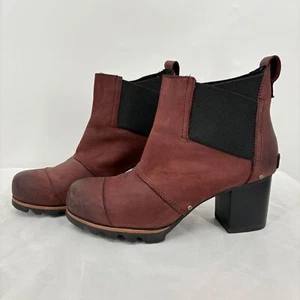 Sorel Addington Waterproof Heeled Chelsea Boots in Redwood Size 7.5, Block Heel - Picture 1 of 9