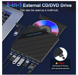 8-in-1 External CD DVD Drive for Laptop USB 3.0 Type-C Slim - Picture 1 of 4