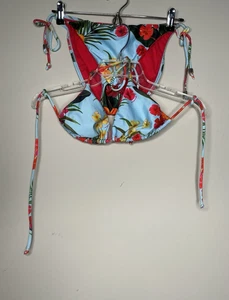 Guess Women's Size Medium Bikini String Halter Triangle Top Blue Floral - Picture 1 of 17