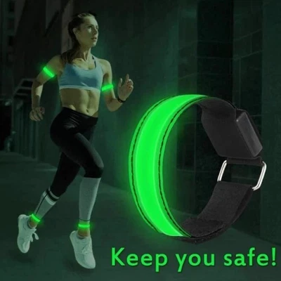 2x Green LED Safety armbands USB Rechargeable Running cycling Night light - Image 1 of 4