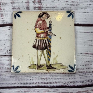 1 Vintage VL LIS BOA Portugal handbemalte Keramikfliese Mann hält Schwert - Bild 1 von 5