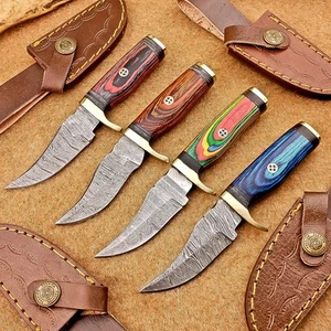 4 Pcs Damascus Blade Skinner Knives Set | 6" | Hard Wood, Leather Sheath IT-1138 - Picture 1 of 8