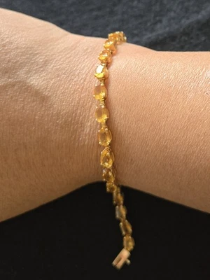 Beautiful Solid 14k Yellow Gold Citrine Tennis Bracelet 7.5 - Image 1 of 4