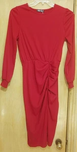 Neu mit Etikett S modisches Pulloverkleid Damen Größe 11 gerafft rot gerippt Etui - Bild 1 von 11