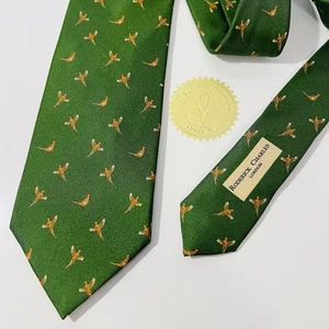 Roderick Charles London grüne Seidenkrawatte mit Fasanen 60 x 3,5 Zoll hergestellt in England - Bild 1 von 15