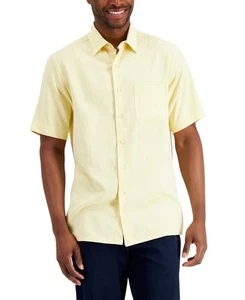 Club Room Mens Textured Button-Down Short-Sleeve Shirt Yellow Medium - Picture 1 of 4
