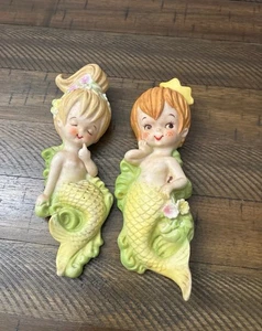 LEFTON MERMAID GIRL AND MERMAN BOY KING 8" TALL WALL HANGING PLAQUES - Picture 1 of 8