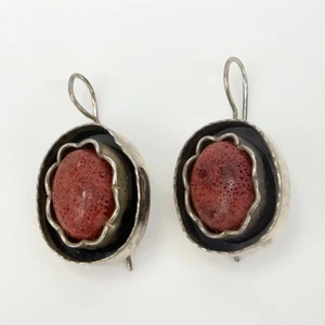 Pendientes colgantes vintage de coral rojo Israel de plata de ley 925 - Imagen 1 de 7