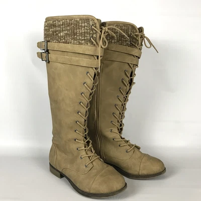 TORRID высокий колена свитер манжеты ботинки - женский размер 9 W - желтовато-коричневый на шнуровке крышка носка - Изображение 1 из 4