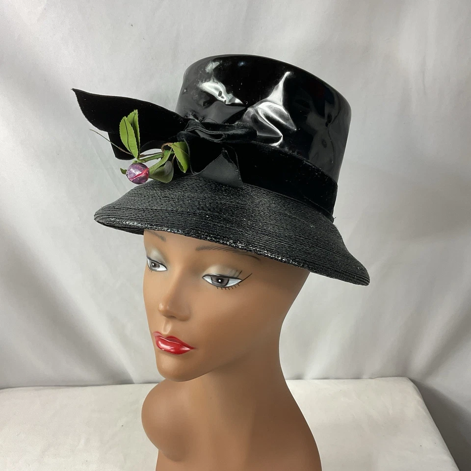 Cinta de paja de vinilo negra corona alta original de Desi New York vintage Foto 1 de 4