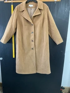 Anne Klein Trench Coat Jacket Women Size 20w Wool Cashmere Blend Tan - Picture 1 of 10