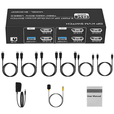 2x2 HDMI 4K 120Hz 8K USB3.0 KVM Switcher With Cable For 2 Computers 2 Monitors - Image 1 of 4