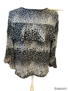 New Directions Black/White Animal Print Ruffle Top 3/4 Sleeve Size XL - Picture 1 of 4