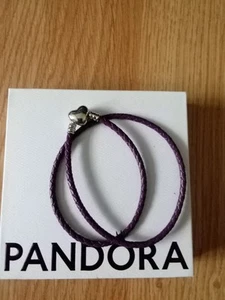 Pandora Purple Leather Braided Double Wrap Charm Bracelet BNIB - Picture 1 of 5