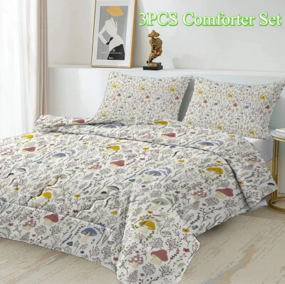 Mushroom Decoration Pattern Duvet Cover Set 3PCS Soft Bedding Set for All Season - Image 1 of 4