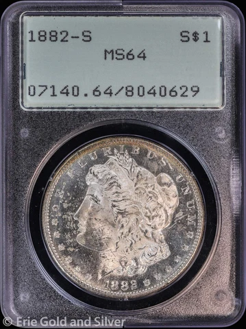 1882-S $1 Morgan Silver Dollar PCGS MS 64 | Rattler Holder UNC BU Cover