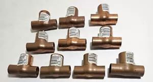 Lot of 10 1/2" x 1/2" x 3/4" Copper Sweat Tee Fittings - Picture 1 of 3