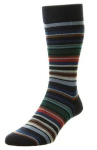 Pantherella Mens Quakers All Over Multi Stripe Merino Wool Socks - Navy - Picture 1 of 1