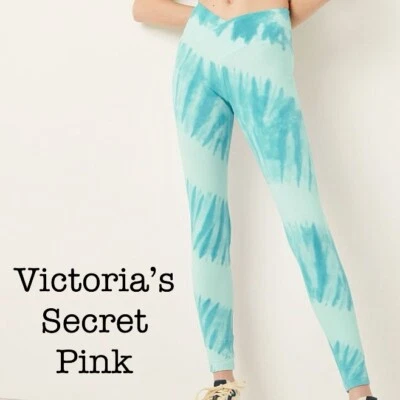 NWT Victoria’s Secret Pink Aqua Tie Dye Cotton High Waist Leggings Large - Image 1 of 4