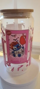 glass Tumbler Cup and straw Halloween Stitch Pennywise Chucky Jason Gift - Picture 1 of 7