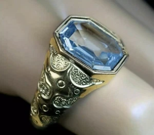 2.00 Ct Asscher cut Lab Created Aquamarine Men's Ring 14k Gold Finish 925 Silver - Picture 1 of 4