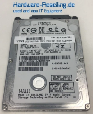 Lenovo Hitachi Travelstar Z5K320 250GB 2,5 " SATA II 3G 5.4K 42T1351 42T1152 - Immagine 1 di 4