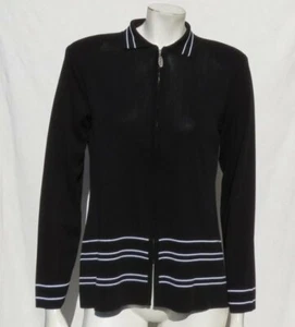 EXCLUSIVELY MISOOK Petite Black White Zip Cardigan Sweater Jacket Top US S SP PS - Picture 1 of 5