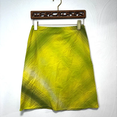 90s Mossimo A-Line Skirt Neon Green Yellow Striped Geometric Casual Y2K Womens 6 - Image 1 of 4