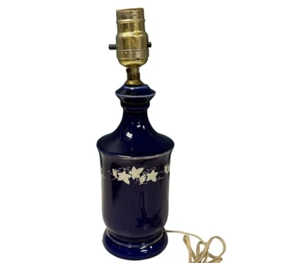 Lámpara Vintage Azul Cobalto Coleccionable Diseño Floral Aplique Acento 12" Alto Foto 1 de 4