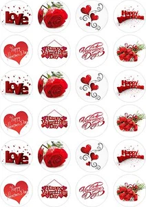 24X PRECUT VALENTINES DAY, EDIBLE WAFER PAPER, CUPCAKE, CAKE TOPPERS 1490 - Picture 1 of 1