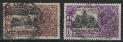 INDIA:1935 SC#144-45 Used Rameswaram Temple, Madras; Jain Temple, Calcutta  T - Image 1 of 2
