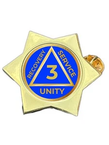 3 Years Sober Alcoholics Anonymous Gold Star Lapel Pin Badge - Picture 1 of 4