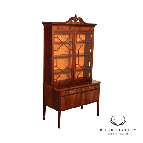 Antique Hepplewhite Style Mahogany Glass Door Bookcase China Cabinet Cover