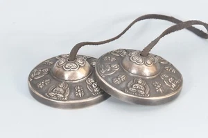 Lord Buddha Handmade Antique Tibetan Sound Healing Brass Auspicious Tingsha Bell - Picture 1 of 5