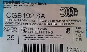 EATON CROUSE - HINDS JE (1 STCK.) CGB192 SA 1/2" Kabel/Kabelverschraubung, gerade, 0. - Bild 1 von 4